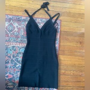 *NEVER WORN* Herve Leger Black Halter Double Strap Bandage Dress Size Small